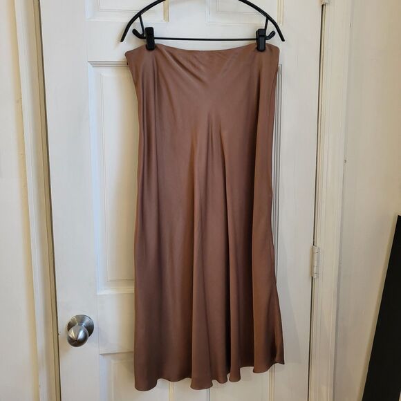 Zara Skirt Satin Slip Midi Mauve Pink L - Picture 2 of 7